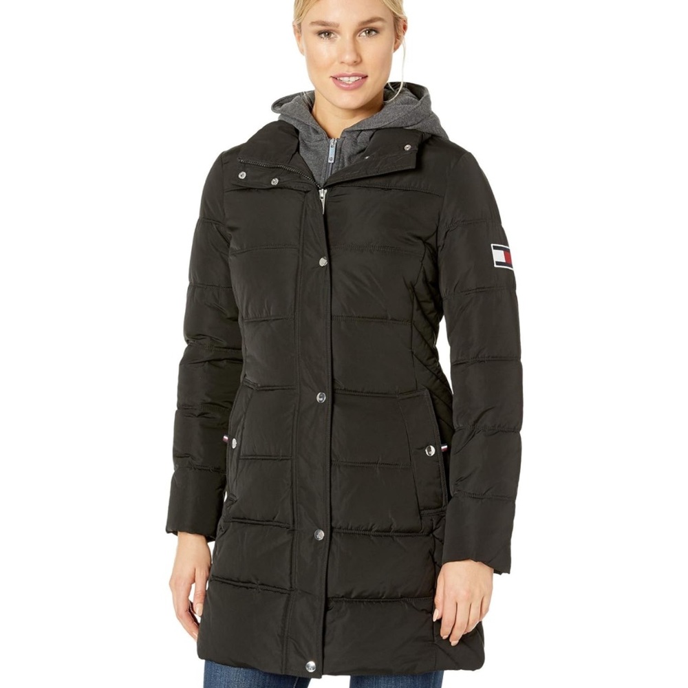 Tommy Hilfiger mid quilted winter jacket with removable lined hoodie